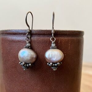 Vintage Dark Pearl Boho Pendant Dangle Earrings